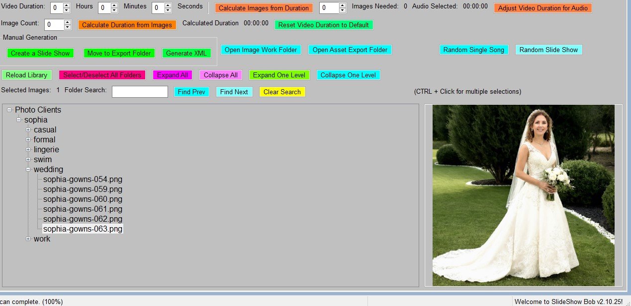 SlideShow Bob image-set selection and video-length controls